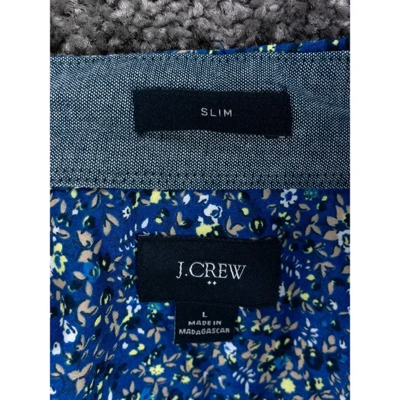 J Crew Shirt Mens Large Blue Floral Print Slim Stretch Short Sleeve Beach Casual - Picture 2 of 7